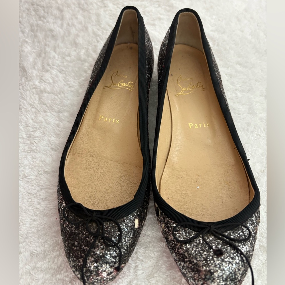 Christian Louboutin Black and Silver Lace Flats